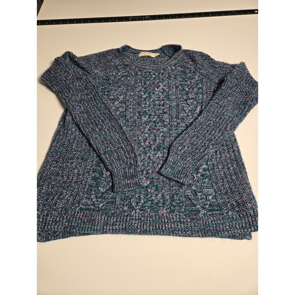 Faded Glory Cable Knit Sweater Womens Medium M Blue Teal Marled Excellent